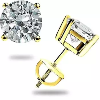 Ювелирные изделия Prim 1.0 Ct Круглые лабораторные бриллианты Серьги-гвоздики из 14-каратного желтого золота с завинчивающейся оправой Подарочные 15MM жёлтый