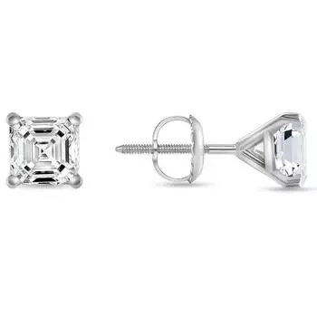 Ювелирные изделия Prim 1,75 карата Серьги-пусеты с принцессой из созданных бриллиантов из настоящего белого золота 14 карат, мартини, винтовые 15MM серебряный