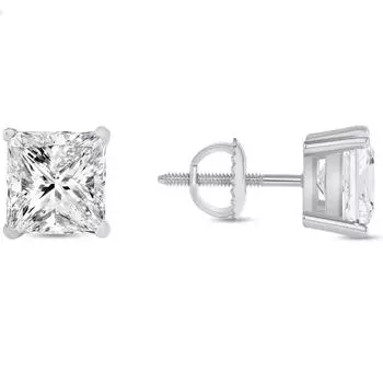 Ювелирные изделия Prim 5 Ct принцесса огранки бриллиантовые серьги-гвоздики из 18-каратного белого золота с завинчивающейся крышкой для женской одежды Подарочные украшения 15MM серебряный