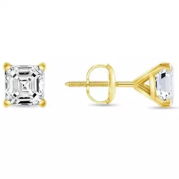 Ювелирные изделия Prim 6 Ct Asscher Созданный бриллиант Настоящее 14K желтое золото Серьги-гвоздики Мартини Винт 15MM жёлтый