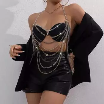 Ювелирные изделия простые и модные многослойные металлические цепи темперамент цепь тела преувеличенный дизайн смысл украшения любовь одежда XS разноцветный