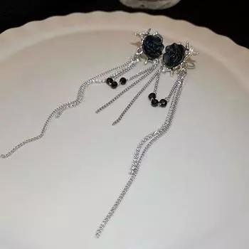 Ювелирные изделия Ретро Черная Роза Длинные Серьги-Кисточки Для Женщин Ювелирные Изделия