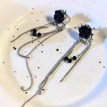 Ювелирные изделия Ретро Черная Роза Длинные Серьги-Кисточки Для Женщин Ювелирные Изделия