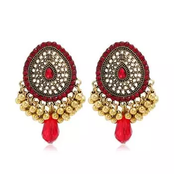 Ювелирные изделия, Ретро круглые серьги-подвески в форме колокольчика с бриллиантами, женские серьги-гвоздики красный