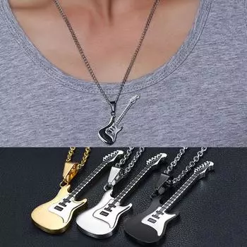 Ювелирные изделия Рок Нержавеющая сталь Подвеска Цепь Ожерелье Гитара серебряный