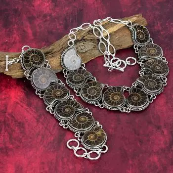 Ювелирные изделия ручной работы из аммонитовых ископаемых, ювелирный браслет и ожерелье из стерлингового серебра 925 пробы, комплект ювелирных изделий для нее, замечательный комплект ювелирных изделий из драгоценных камней для нее Adjustable With 8 -18 к
