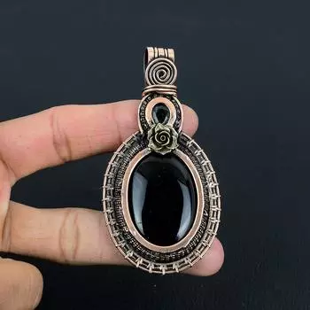 Ювелирные изделия ручной работы из черного оникса, серьги из чистой медной проволоки, обернутые на День Благодарения 3.35 Inches чёрный