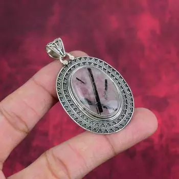 Ювелирные изделия ручной работы из черного рутилового камня, ювелирные изделия из стерлингового серебра 925 пробы, замечательные подвесные украшения для свадебного подарка 2.32 Inches розовый