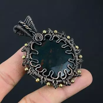 Ювелирные изделия ручной работы из чистой медной проволоки с драгоценным камнем из кровавого камня для нее 2.76 Inches зелёный