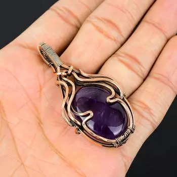 Ювелирные изделия ручной работы из чистой медной проволоки с аметистом и драгоценным камнем для женщин 2.36 Inches фиолетовый