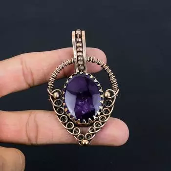 Ювелирные изделия ручной работы из чистой медной проволоки с аметистом и драгоценным камнем для женщин 2.95 Inches фиолетовый