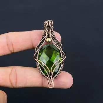 Ювелирные изделия ручной работы из драгоценного камня перидот, подвеска из чистой медной проволоки на День Благодарения 2.83 Inches зелёный