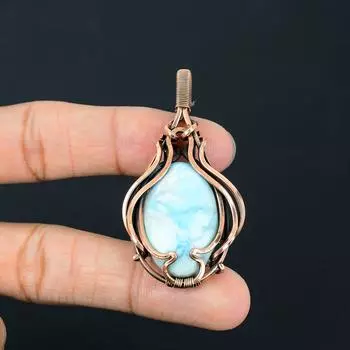 Ювелирные изделия ручной работы из драгоценного камня Ларимар, подвеска из чистой медной проволоки, обернутая ко Дню памяти 2.56 Inches синий