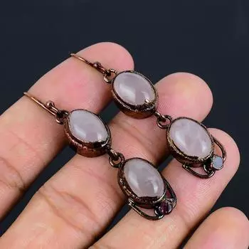 Ювелирные изделия ручной работы из драгоценного камня розового кварца, изготовленные методом гальванопластики, удивительные серьги для женщин 2.36 Inches розовый