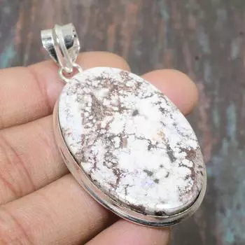 Ювелирные изделия ручной работы из драгоценного камня дикой лошади, твердый кулон из стерлингового серебра 925 пробы для нее 2.36 Inches белый