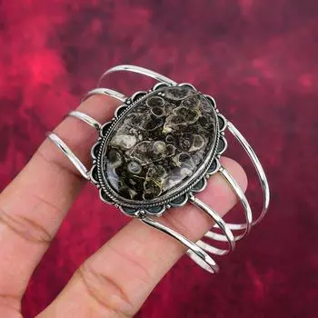 Ювелирные изделия ручной работы из драгоценных камней Turtella Fossil, браслет из стерлингового серебра 925 пробы, уникальные дизайнерские украшения, для женщин Adjustable коричневый