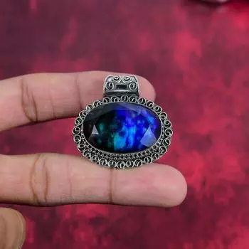 Ювелирные изделия ручной работы из ископаемого камня аммолит, изумительная подвеска из стерлингового серебра 925 пробы для нее 1.57 inches синий