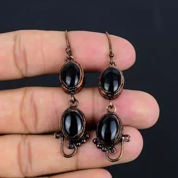 Ювелирные изделия ручной работы из меди и гальванопластики из черного оникса, удивительные серьги для нее 2.56 Inches чёрный