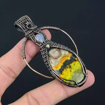 Ювелирные изделия ручной работы из медной проволоки в виде шмеля, яшмы и лунного камня, драгоценный камень, милый кулон для любви 3.23 Inches жёлтый