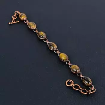 Ювелирные изделия ручной работы из медной проволоки с драгоценным камнем Тигровый глаз, замечательный регулируемый браслет для любви 8 Inches With Adjustable жёлтый