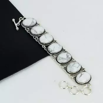 Ювелирные изделия ручной работы из натурального камня говлит, браслет из стерлингового серебра 925 пробы, браслет из говлита для жены, браслет унисекс, подарок на День отца 8 белый