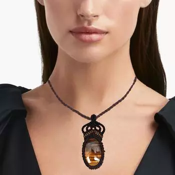 Ювелирные изделия ручной работы из ниток макраме с драгоценными камнями 20-36 Ad Этническое ожерелье с тигровым глазом