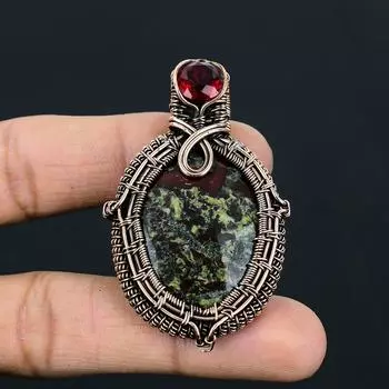 Ювелирные изделия ручной работы из яшмы и граната с кровью дракона, подвеска из чистой медной проволоки 2.56 Inches красный