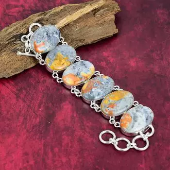 Ювелирные изделия ручной работы из яшмы Малигано, браслет из стерлингового серебра 925 пробы, ювелирные изделия из драгоценных камней, красивый браслет из яшмы ручной работы, подарок на годовщину 8 Inches With Adjustable жёлтый