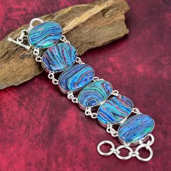 Ювелирные изделия ручной работы из радужного кремнезема, привлекательные ювелирные изделия из стерлингового серебра 925 пробы, браслеты из драгоценных камней, подарок на день рождения и годовщину для нее 8 Inches With Adjustable синий