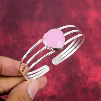 Ювелирные изделия ручной работы из розового халцедона, браслет из стерлингового серебра 925 пробы, новейший дизайн браслета с драгоценными камнями для свадебного подарка Adjustable розовый