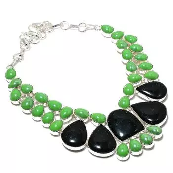 Ювелирные изделия ручной работы из серебра 925 пробы с черным солнечным камнем 18 дюймов C2C19