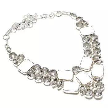 Ювелирные изделия ручной работы из серебра 925 пробы с белым кораллом и белым топазом, 18 дюймов o7Z94