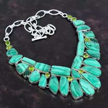 Ювелирные изделия ручной работы из серебра 925 пробы с малахитом, 18 дюймов, AMN-653D