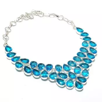 Ювелирные изделия ручной работы из серебра 925 пробы с голубым топазом Swiss Blue Topaz Gemstone, ожерелье 18 дюймов D8S73