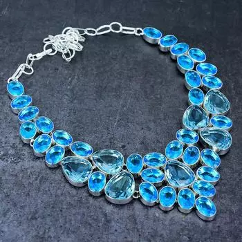 Ювелирные изделия ручной работы из серебра 925 пробы с голубым топазом, 18 дюймов K0V71