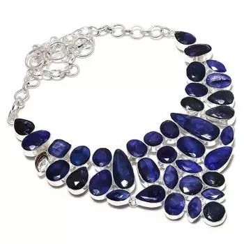 Ювелирные изделия ручной работы из серебра 925 пробы с бирманским сапфиром, 18 дюймов, d4P61