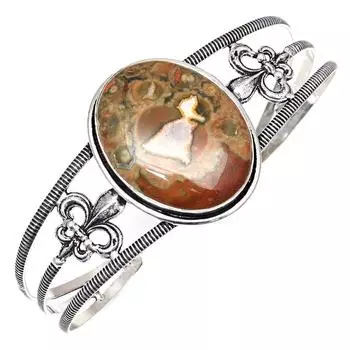 Ювелирные изделия ручной работы из серебра с драгоценными камнями из тропической яшмы, браслеты-манжеты 7 дюймов, регулируемые