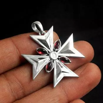 Ювелирные изделия ручной работы из стерлингового серебра 925 пробы с гранатом и мальтийским крестом красный