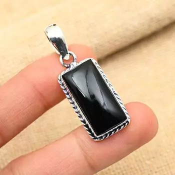 Ювелирные изделия ручной работы из стерлингового серебра 925 пробы с черным ониксом, прекрасный кулон для нее 2 Inches чёрный
