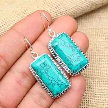 Ювелирные изделия ручной работы из стерлингового серебра 925 пробы с бирюзовым драгоценным камнем Santa Rosa. Поразительные серьги 2 Inches синий