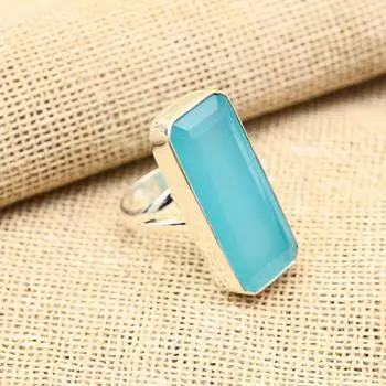 Ювелирные изделия ручной работы из стерлингового серебра 925 пробы с синим халцедоном, удивительное кольцо для нее 4 синий