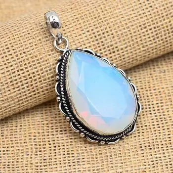 Ювелирные изделия ручной работы из стерлингового серебра 925 пробы с молочным опалом и драгоценным камнем для свадебного подарка 1.77 Inches белый