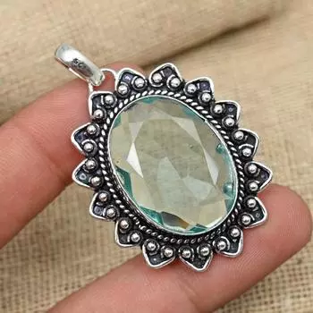 Ювелирные изделия ручной работы из стерлингового серебра 925 пробы с зеленым аметистом, фантастический кулон для женщин 2.04 Inches зелёный