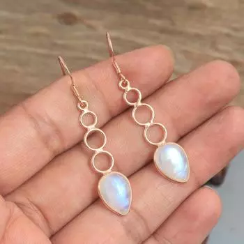 Ювелирные изделия ручной работы из стерлингового серебра 925 пробы с розовым золотом и лунным камнем, женские серьги с подвесками розового золота