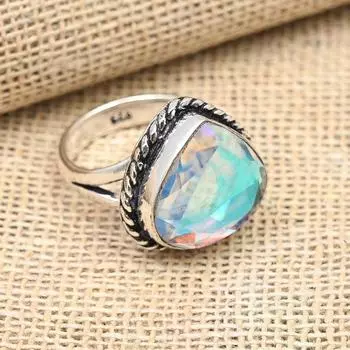 Ювелирные изделия ручной работы из стерлингового серебра 925 пробы с мистическим топазом, очаровательное кольцо для нее 4 белый