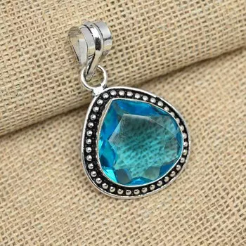 Ювелирные изделия ручной работы из стерлингового серебра 925 пробы с синим топазом и женской подвеской 1.77 Inches синий