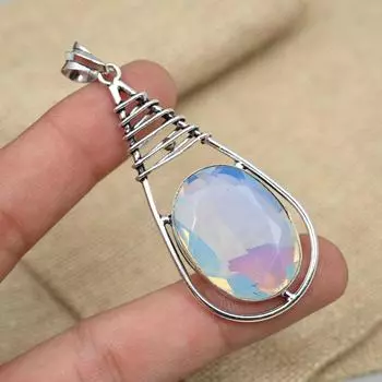 Ювелирные изделия ручной работы из стерлингового серебра 925 пробы с элегантным драгоценным камнем с мистическим топазом 2.75 Inches белый