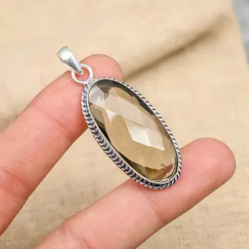 Ювелирные изделия ручной работы из стерлингового серебра 925 пробы с дымчатым топазом и драгоценным камнем для женщин 1.97 Inches коричневый