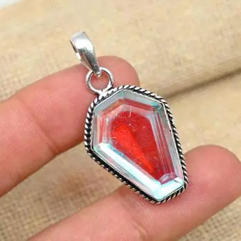 Ювелирные изделия ручной работы из стерлингового серебра 925 пробы с радужным мистическим топазом и подвеской для свадебного подарка 1.57 Inches белый