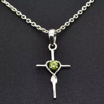 Ювелирные изделия ручной работы из стерлингового серебра 925 пробы с крестом из драгоценного камня перидот зелёный